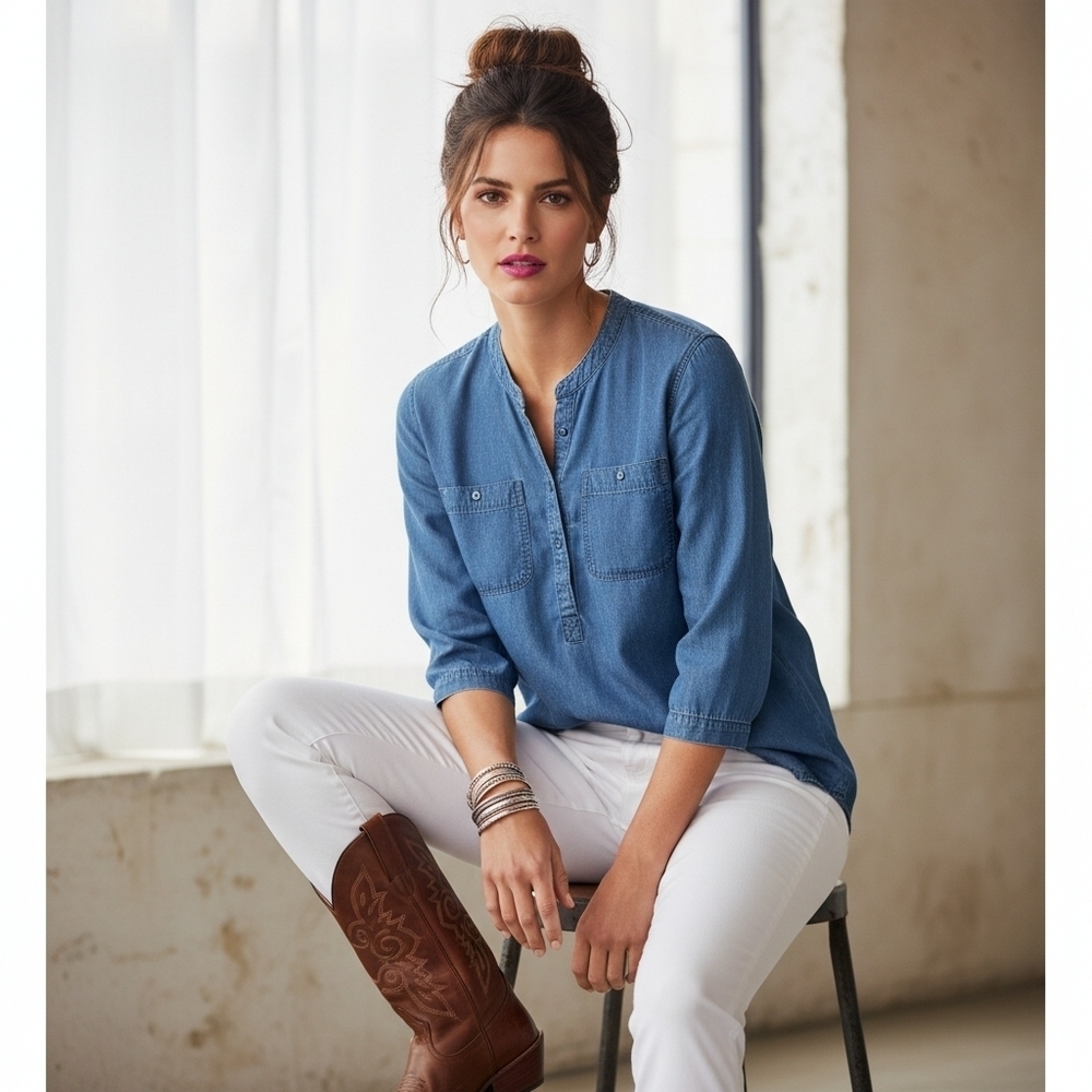 Bit & Bridle 100% Cotton Relaxed Fit Denim Top